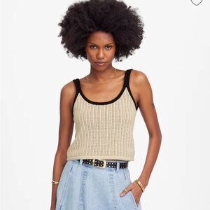 Madewell Crochet-Trim Crop Sweater Tank Size M Cream Black